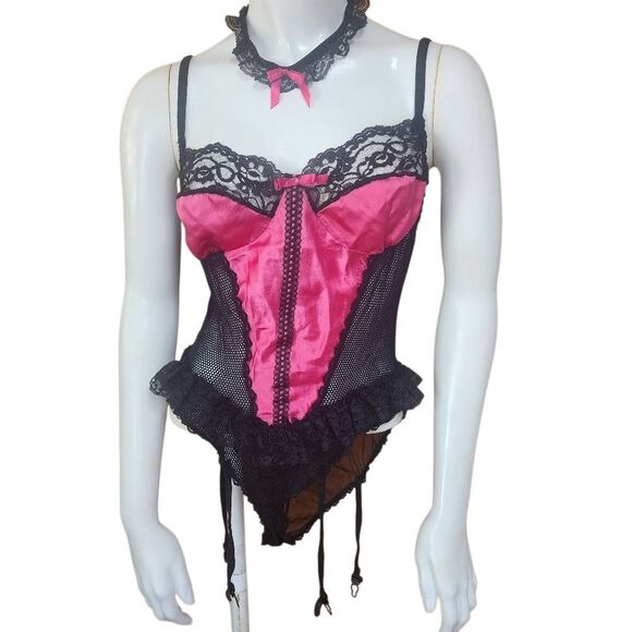 Vintage Nani Flower Black & Pink Teddy & Garter (L) - Picture 1 of 5
